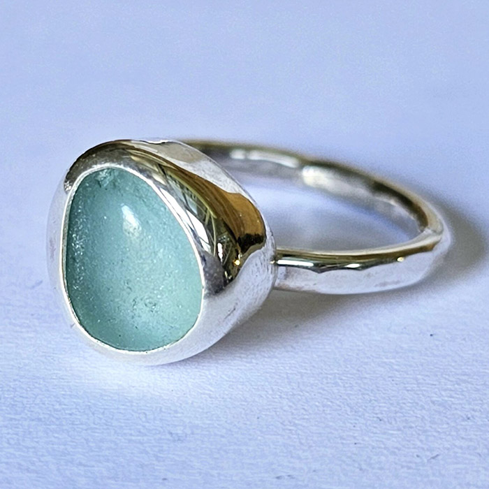 Pale Blue Green Seaglass Sterling Silver Statement Ring | Seaglass ...