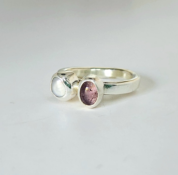 Pink Tourmaline & Pearl Ring