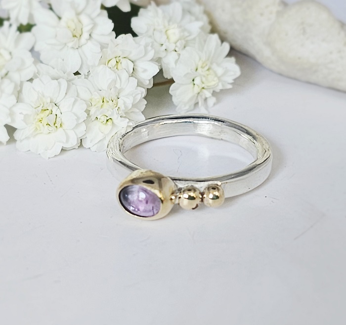Pink Tourmaline, Gold & Sterling Silver Ring