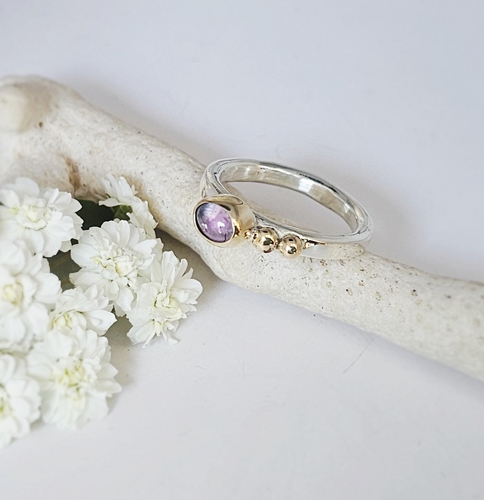 Pink Tourmaline, Gold & Sterling Silver Ring - Image 2