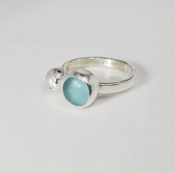 Seaglass & Pearl Sterling Silver Ring