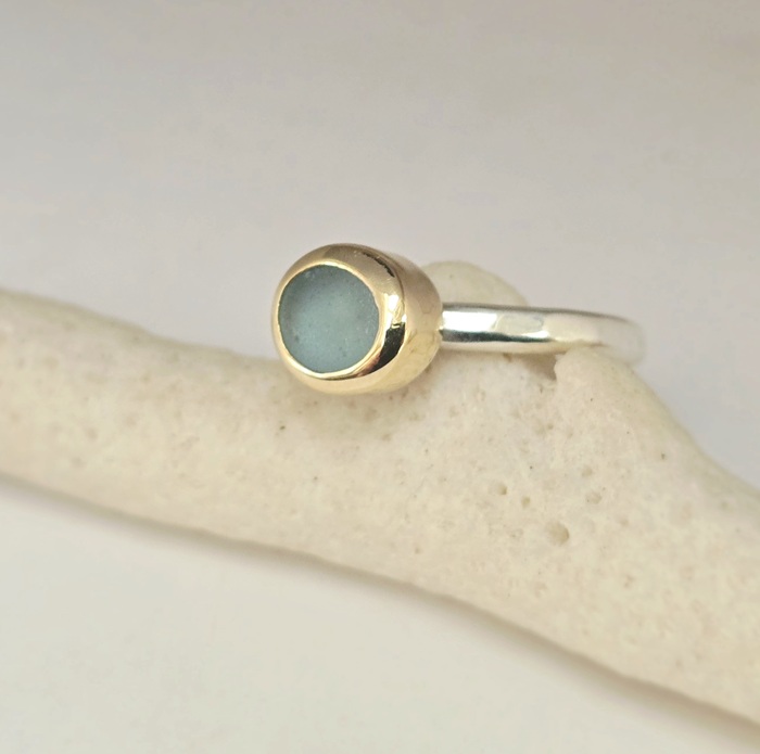 Seaglass, Gold & Sterling Silver Ring