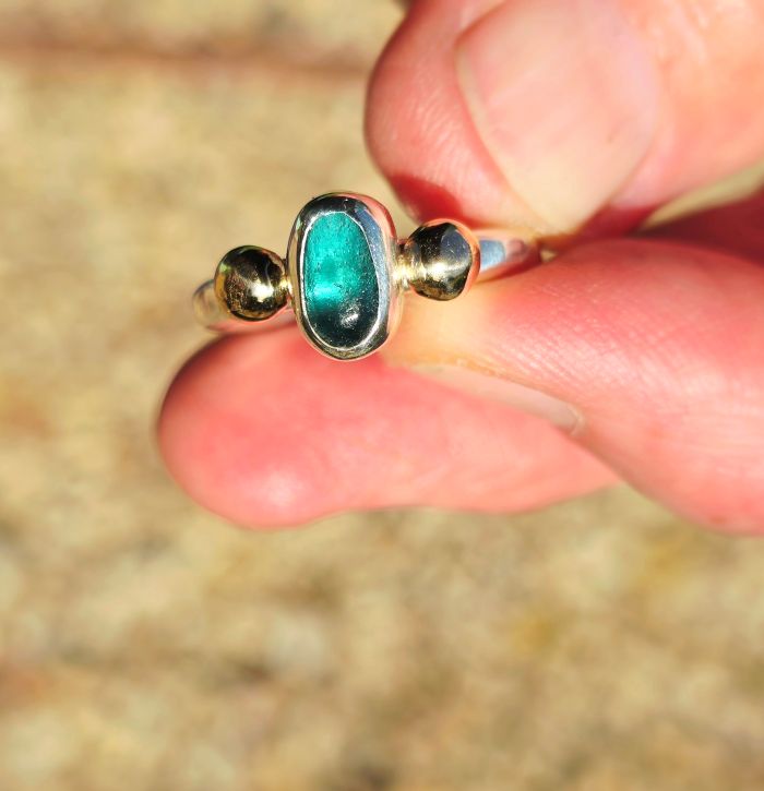 Classic Seaglass Sterling Silver & Gold Ring