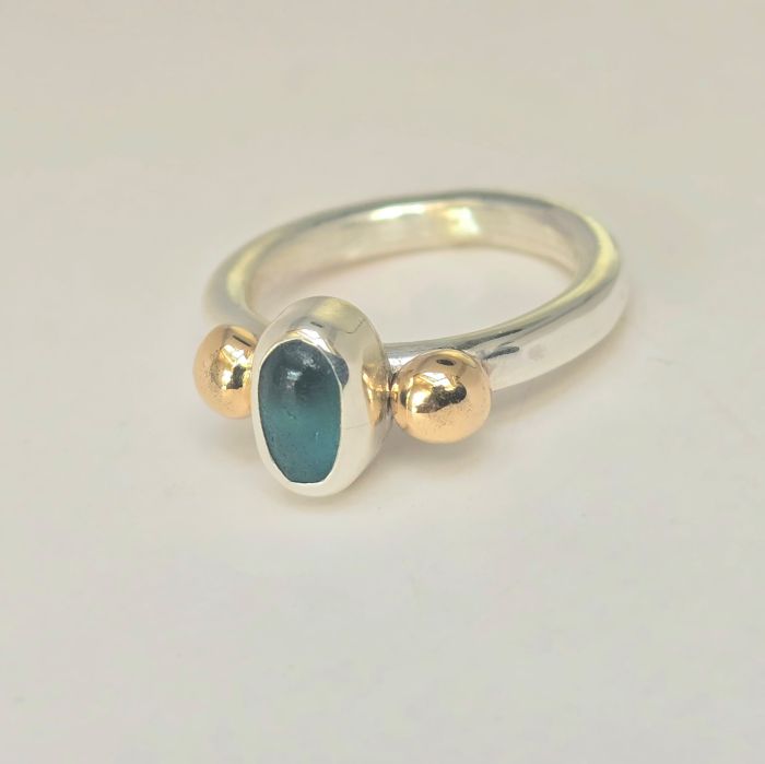 Classic Seaglass Sterling Silver & Gold Ring - Image 2